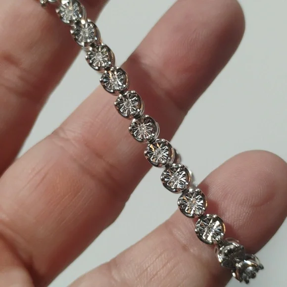925 Sterling And Lab Created Diamond Tennis Bracelet 7" - Picture 5 of 8